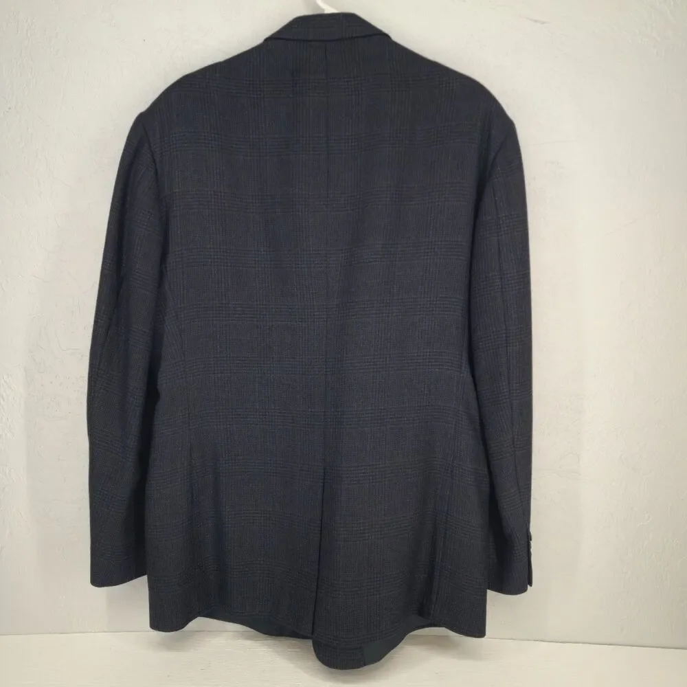 Vintage Evan Picone 44L | Gray Blue Plaid‎ Wool Tweed Sport Coat Blazer Jacket